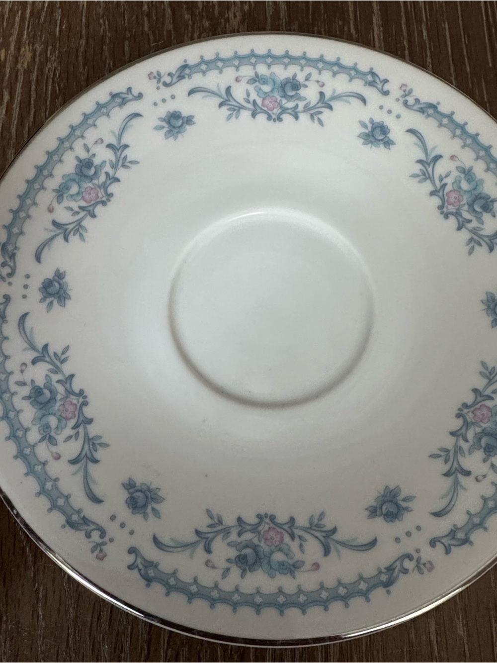 Ekco International Fine China White Porcelain Saucer with Blue and Pink Floral